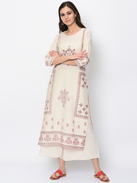 

ZIYAA Women Cream-Coloured Printed Straight Kurta