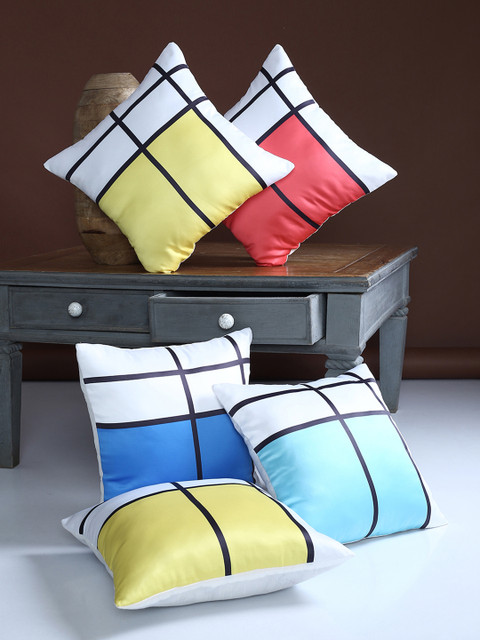 

Alina decor Multicoloured Set of 5 Geometric Square Cushion Covers, Multi
