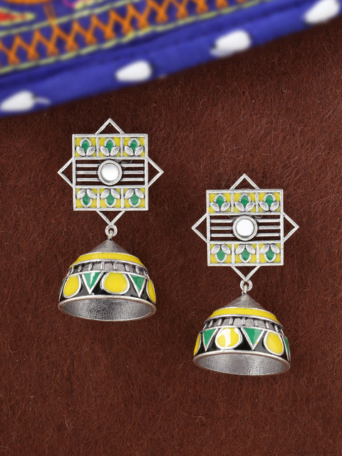 

Studio Voylla Silver-Plated & Yellow Dome Shaped Jhumkas