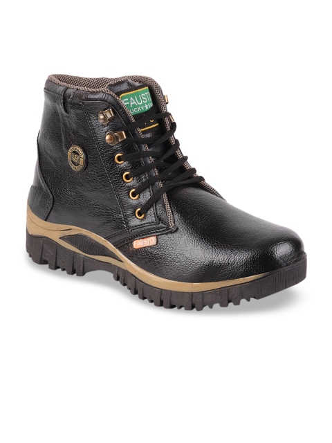 

FAUSTO Men Black Solid Mid-Top Flat Boots