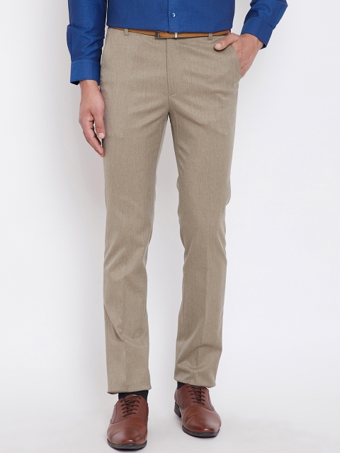 

Canary London Men Khaki Smart Slim Fit Solid Formal Trousers