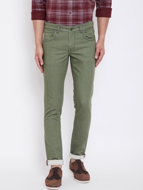 

Canary London Men Olive Green Skinny Fit Low-Rise Clean Look Stretchable Jeans