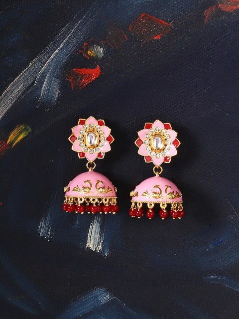 

Studio Voylla Gold-Toned & Pink Enamelled Dome Shaped Jhumkas