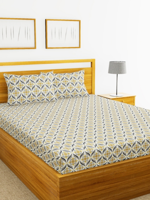 

BIANCA Grey & Beige Floral 120 TC Cotton Queen Bedsheet with 2 Pillow Covers