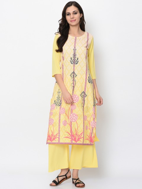 

ZIYAA Women Yellow Printed Straight Kurta