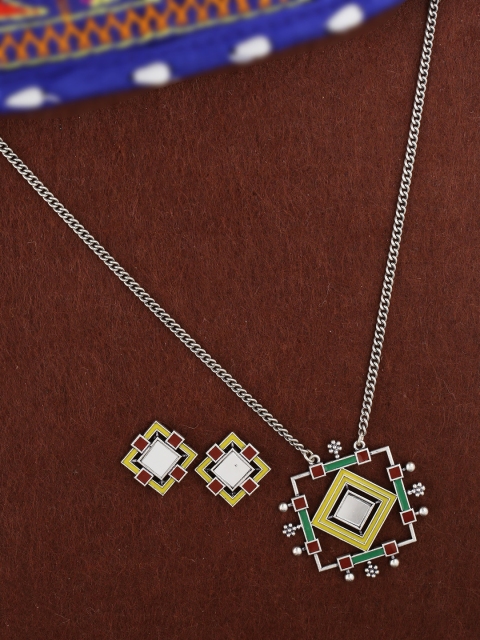 

Studio Voylla Women Multi-Coloured Silver-Plated Oxidised Handcrafted Jewellery Set