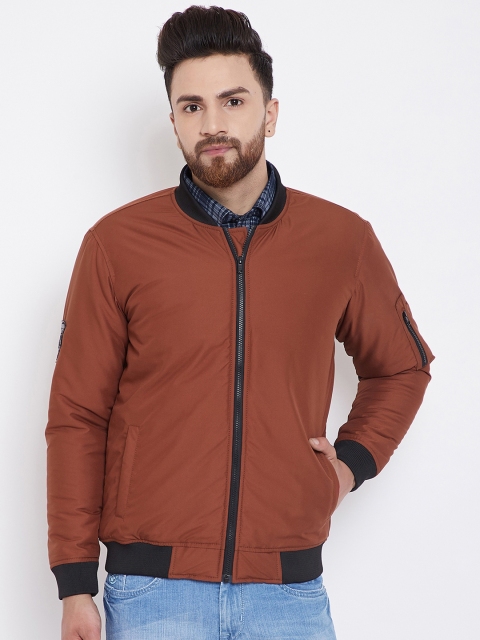 

Canary London Men Rust Brown Solid Lightweight Bomber Jacket