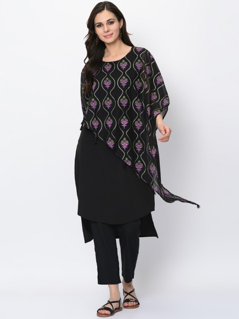 

ZIYAA Women Black Printed Straight Kurta