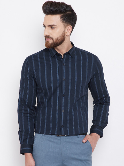 

Canary London Men Navy Blue Smart Slim Fit Striped Formal Shirt