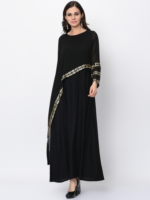 

ZIYAA Women Black Solid Layered Maxi Dress