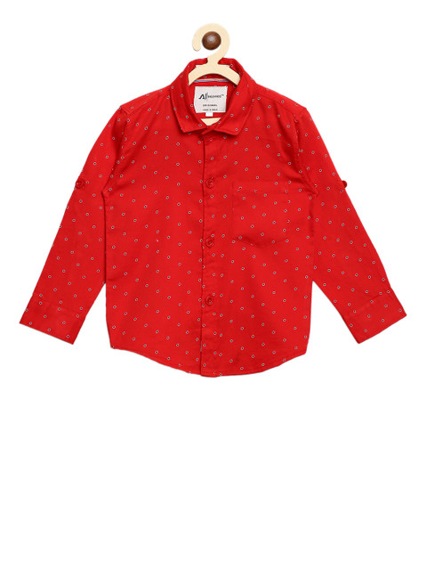 

Aj DEZInES Boys Red Regular Fit Printed Casual Shirt