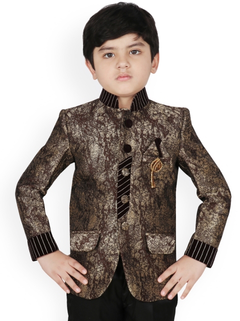 

SG YUVRAJ Boys Brown Self Design Blazer