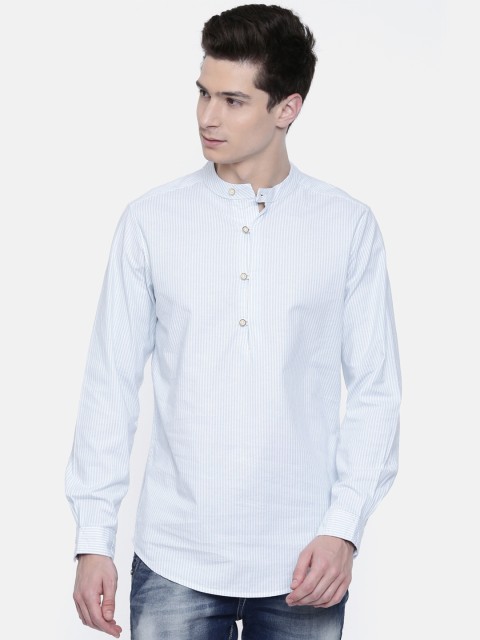 

IMYOUNG Men Blue & White Striped Straight Kurta