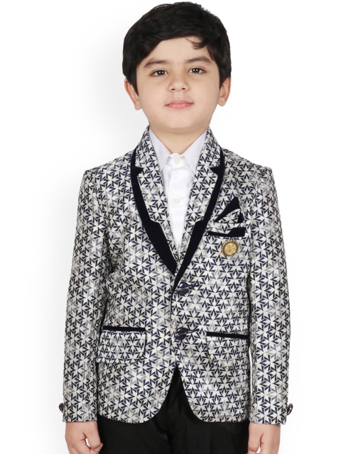 

SG YUVRAJ Boys Black and White Printed Design Blazer