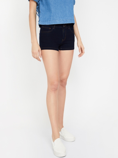 Ginger by Lifestyle Women Blue Solid Regular Fit Denim Shorts