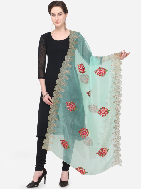 

Satrani Women Turquoise Blue & Red Embroidered Dupatta