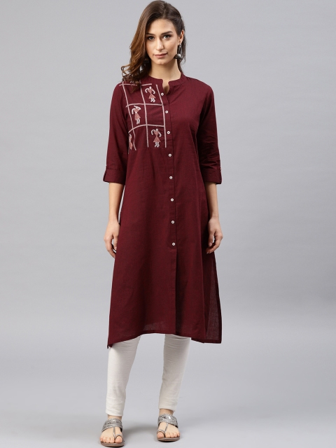 

Alena Women Maroon Yoke Design Straight Kurta