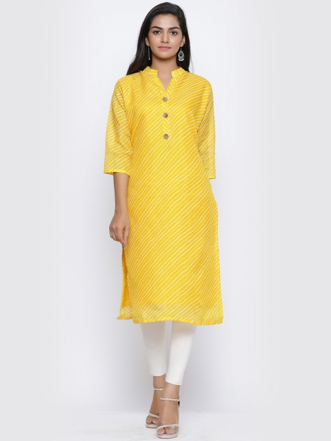 

SOUNDARYA Women Yellow Striped Straight Kurta