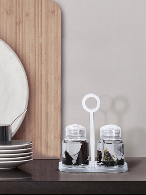 

OBSESSIONS Set Of 2 Transparent & Black Salt & Pepper Shakers