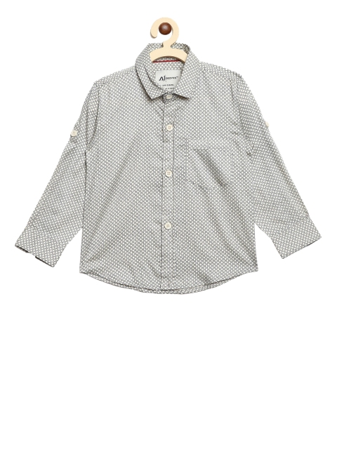 

Aj DEZInES Boys Off-White & Navy Blue Regular Fit Printed Casual Shirt