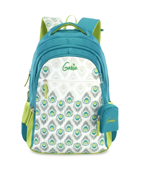 

Genie Girls Teal Blue & White Printed 19 inches Large Backpack with Zip Pouch