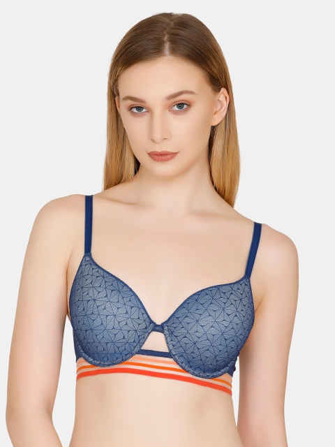 

Zivame Blue Printed Underwired Lightly Padded T-shirt Bra ZI1815FASHABLUE