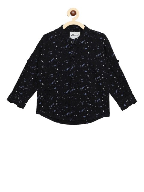 

Aj DEZInES Boys Black Regular Fit Printed Casual Shirt