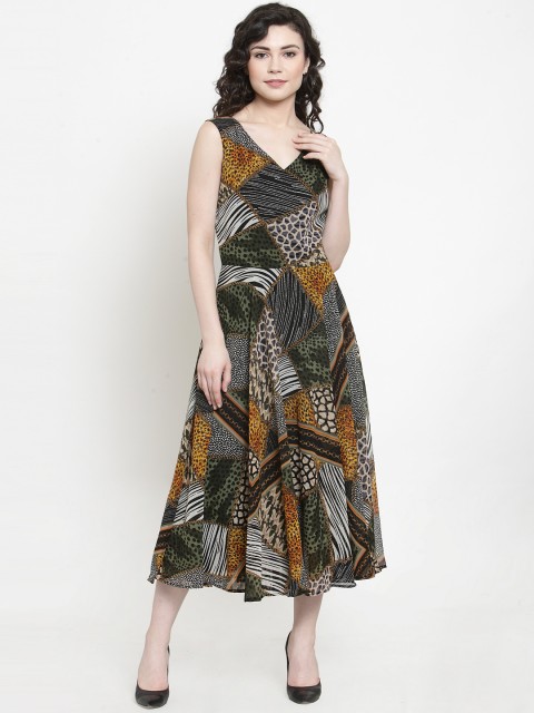 

Just Wow Women Multicoloured Georgette Animal Print Fit and Flare Dress, Multi