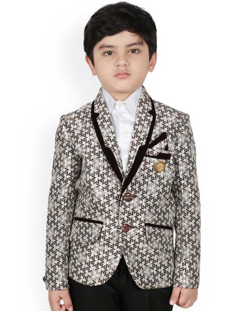 

SG YUVRAJ Boys Brown and White Printed Design Blazer