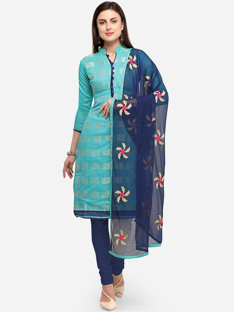 

Blissta Sea Green & Navy Blue Silk Blend Unstitched Dress Material