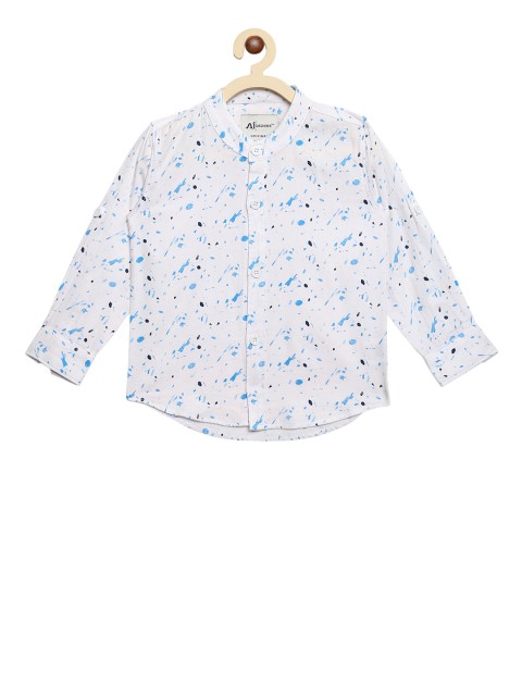 

Aj DEZInES Boys White & Blue Regular Fit Printed Casual Shirt