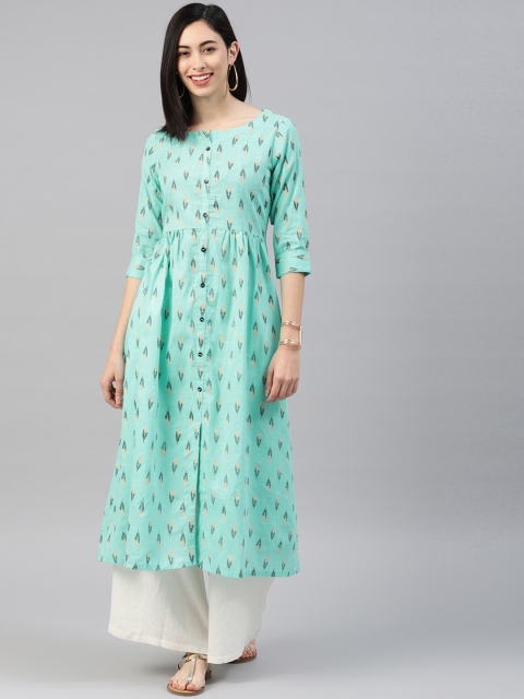 

Alena Women Sea Green Printed A-Line Kurta