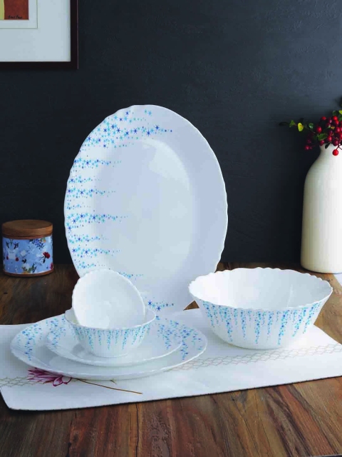 Cello White & Blue 27-Pieces Printed Ceramic Dinner Set