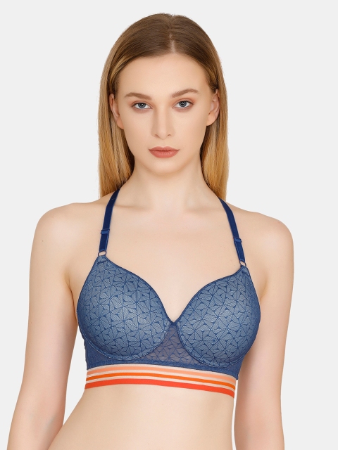 

Zivame Blue Printed Non-Wired Lightly Padded T-shirt Bra ZI1817FASHABLUE
