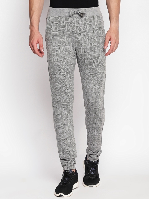 

Beevee Men Grey Melange Checked Straight-Fit Track Pants