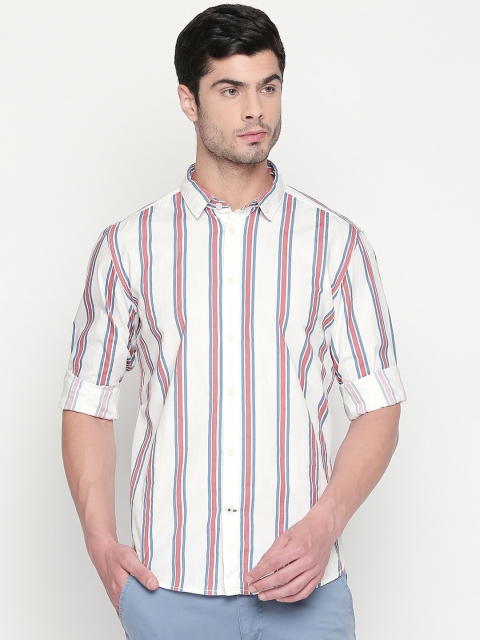 

Urban Ranger by pantaloons Men White & Red Slim Fit Striped Casual Shirt