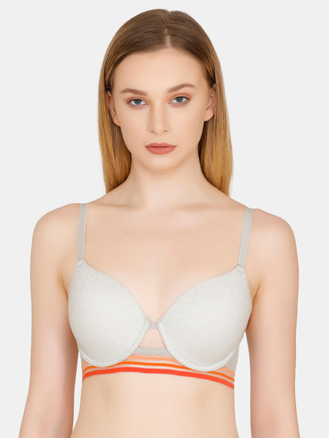 

Zivame Grey Printed Underwired Lightly Padded T-shirt Bra ZI1815FASHCGREY