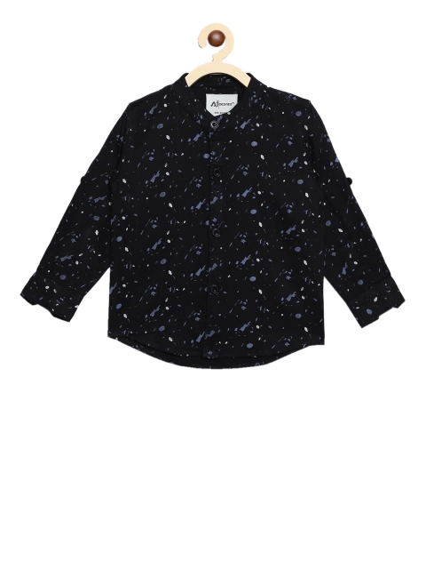 Boys Black Regular Fit Printed Casual Shirt