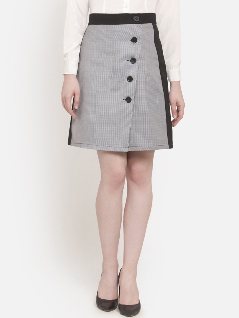 

MARTINI Women Black & White Checked Wrap Mini Skirt