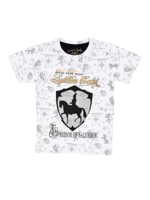 

Lil Tomatoes Boys White & Grey Printed Round Neck T-shirt