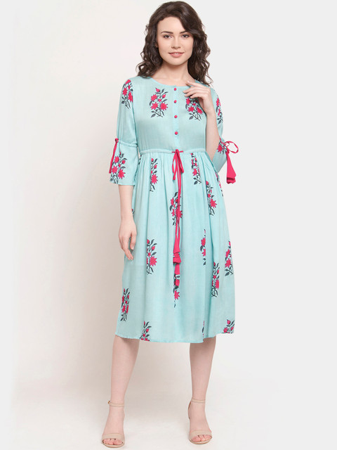 

Martini Women Blue & Pink Floral Printed Blouson Dress