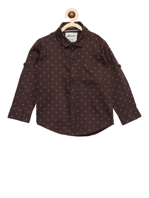 

Aj DEZInES Boys Brown & Beige Regular Fit Printed Party Shirt