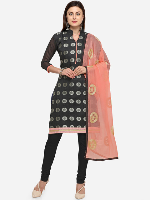 

Blissta Black & Peach-Coloured Silk Blend Unstitched Dress Material