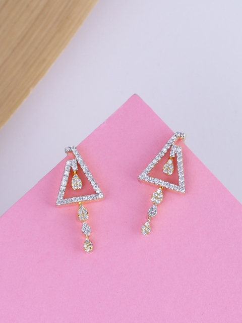 

Voylla Gold-Toned & White Handcrafted Triangular Drop Earrings