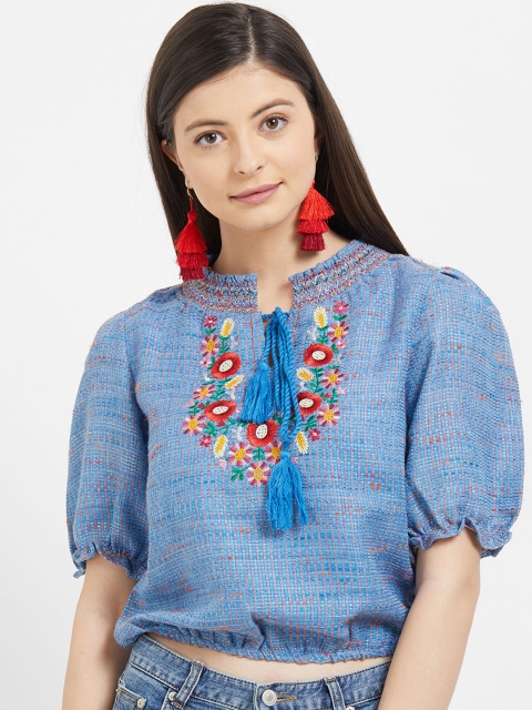 

Fusion Beats Women Blue Printed Blouson Top