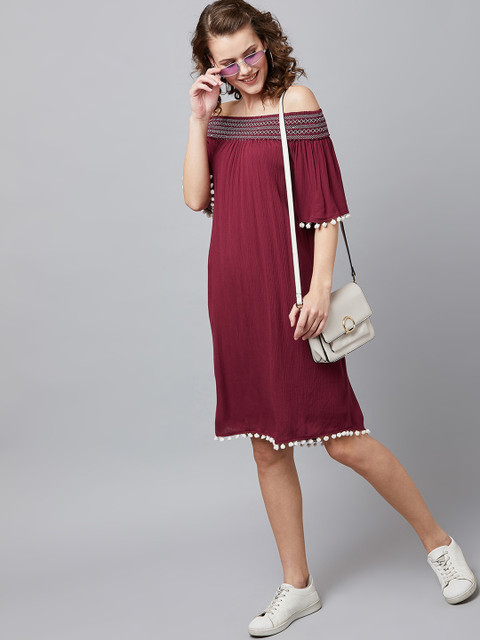 

Carlton London Women Maroon A-Line Dress