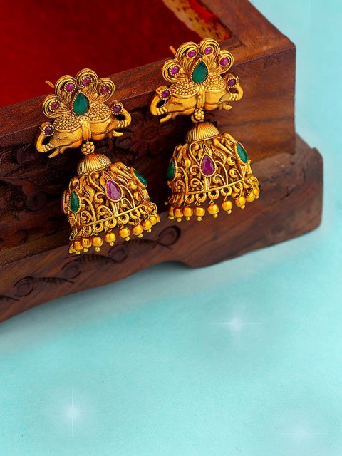 

Voylla Women Gold-Toned & Red Contemporary Jhumkas