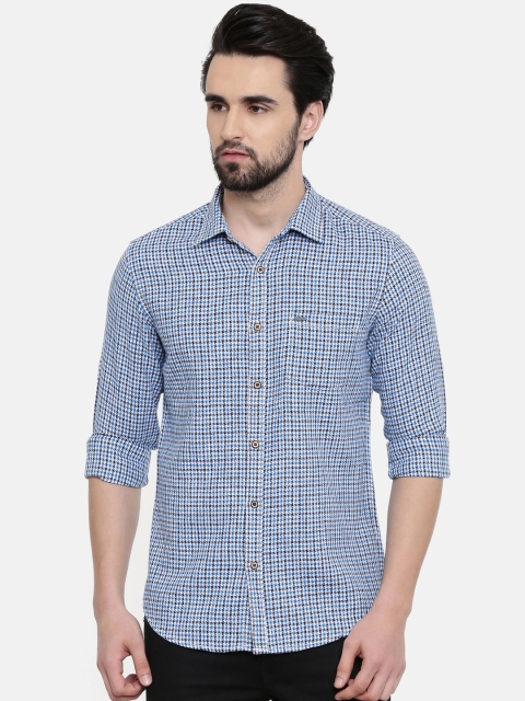 

IMYOUNG Men Blue Slim Fit Checked Casual Shirt