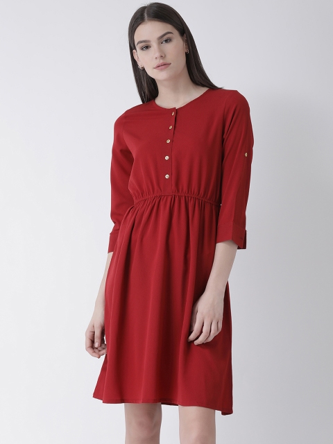 

MsFQ Women Maroon Fit and Flare Dress