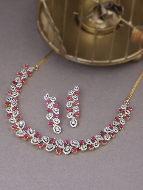Voylla Women Rose Gold-Plated & Pink CZ-Studded Jewellery Set